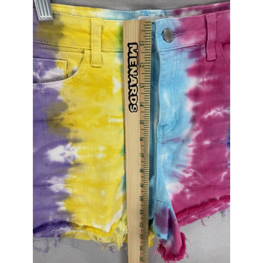 Judy Blue Snow Cone Tie Dye Denim Women's Sz Medium Cut Off High Waist Shorts - Picture 6 of 10